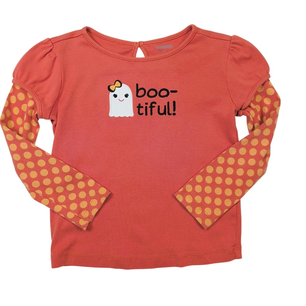 Gymboree Girls Shirt 4T Orange Ghost Polka Dot Layered Halloween Tee Kidcore